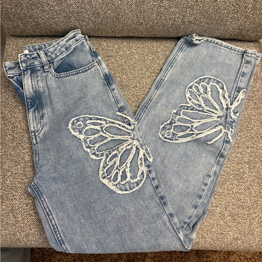 PacSun Light Blue Butterfly Straight Leg Jeans